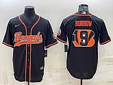 Men's Cincinnati Bengals #9 Joe Burrow Black Team Big Logo With Patch Cool Base Stitched Baseball Jersey,baseball caps,new era cap wholesale,wholesale hats
